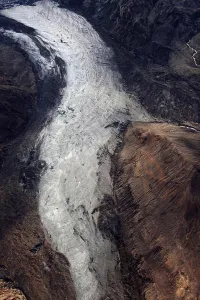 Dramatic Landscape Prints: Aerial view of frozen river, Landmannalaugar, Iceland