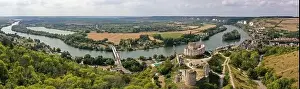 Patrimony Prints: aerial view on gaillard castle in the city of the andelys in Normandy in France
