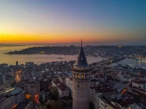 Istanbul Bridge Prints: Aerial view of Galata Tower of istanbul Turkey