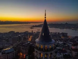 Istanbul Bridge Prints: Aerial view of Galata Tower of istanbul Turkey
