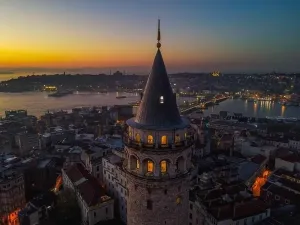 Istanbul Bridge Prints: Aerial view of Galata Tower of istanbul Turkey
