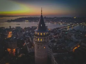 Istanbul Bridge Prints: Aerial view of Galata Tower of istanbul Turkey