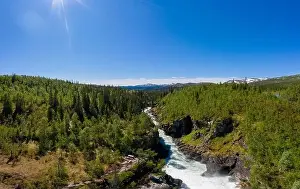 Aerial view of the Gausta waterfall in the north of Sweden