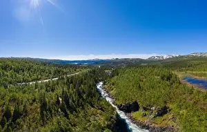 Swedish Lapland Prints: Aerial view of the Gausta waterfall in the north of Sweden