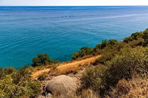 Bunker Prints: Aerial view of Gjipe beach on the Adriatic coast - white sand