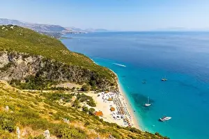 Bunker Prints: Aerial view of Gjipe beach on the Adriatic coast - white sand