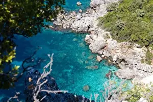 Bunker Prints: Aerial view of Gjipe beach on the Adriatic coast - white sand