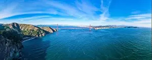 Francisco Prints: Aerial view Golden Gate Bridge with San francisco city in the background