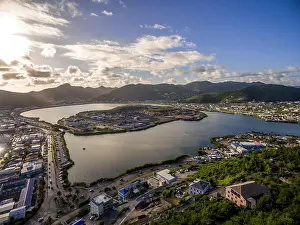Saint Martin Prints: Aerial view of the great salt pond on st.maarten