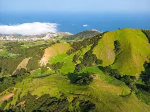 Villa De Valverde Prints: Aerial View at Green Volcanic Hills near Villa de Valverde at El Hierro Island