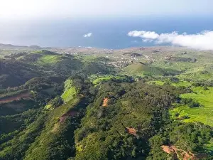 Aerial View at Green Volcanic Hills near Villa de Valverde at El Hierro Island. Canary Island, Spain