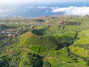 Aerial View at Green Volcanic Hills near Villa de Valverde at El Hierro Island. Canary Island, Spain
