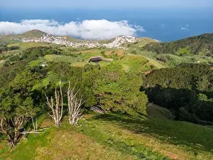Aerial View at Green Volcanic Hills near Villa de Valverde at El Hierro Island. Canary Island, Spain