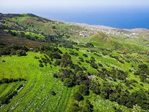 Villa De Valverde Prints: Aerial View at Green Volcanic Hills near Villa de Valverde at El Hierro Island