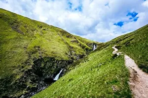 Mares Prints: Aerial view of The Grey Mare's Tail, a waterfall near Moffat, Scotland