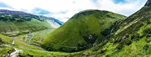 Aerial view of The Grey Mare's Tail, a waterfall near Moffat, Scotland