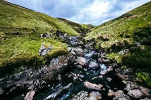 Mares Prints: Aerial view of The Grey Mare's Tail, a waterfall near Moffat, Scotland