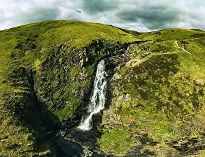 Aerial view of The Grey Mare's Tail, a waterfall near Moffat, Scotland