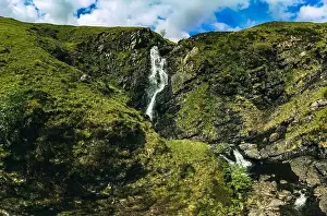Aerial view of The Grey Mare's Tail, a waterfall near Moffat, Scotland