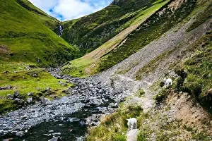 Mares Prints: Aerial view of The Grey Mare's Tail, a waterfall near Moffat, Scotland