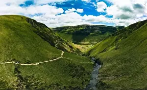 Mares Prints: Aerial view of The Grey Mare's Tail, a waterfall near Moffat, Scotland