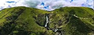 Torrent Prints: Aerial view of The Grey Mare's Tail, a waterfall near Moffat, Scotland