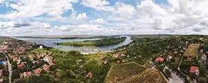 Belgrade Prints: Aerial view of Grocka small town near Belgrade on the Danube river