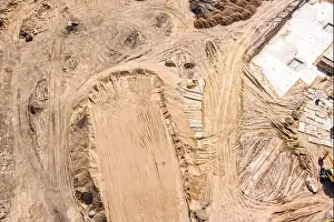 Aerial Photo Prints: aerial top view of ground works on construction site. drone photography