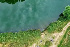 Natural Condition Prints: Aerial view of Guildford Riverside Nature Reserve Surrey England Europe