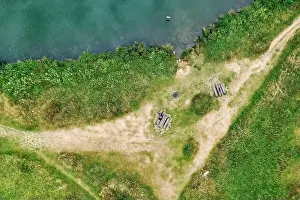 Natural Condition Prints: Aerial view of Guildford Riverside Nature Reserve Surrey England Europe