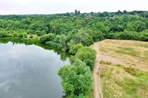 Natural Condition Prints: Aerial view of Guildford Riverside Nature Reserve Surrey England Europe
