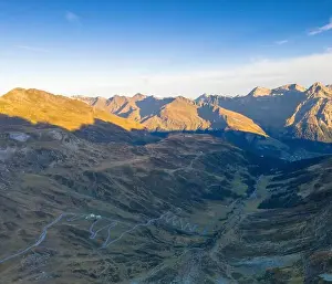 Escapism Prints: Aerial view of hairpin curves of Spluga mountain road towards Splugen
