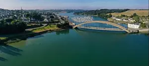 aerial view on the harbor of the city of treguier on coast of armor in brittany