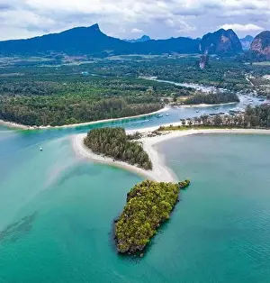 Island Paradise Prints: Aerial view of Hat Noppharat Thara Mu Ko Phi Phi National Park, Ao Nang, Krabi, Thailand