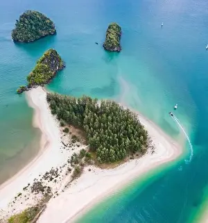 Island Paradise Prints: Aerial view of Hat Noppharat Thara Mu Ko Phi Phi National Park, Ao Nang, Krabi, Thailand