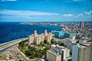 Havana Prints: Aerial view of Havana Bay, including the historic Hotel Nacional