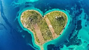 Heart Shape Prints: Aerial view of the heart shaped Galesnjak island on the adriatic coast