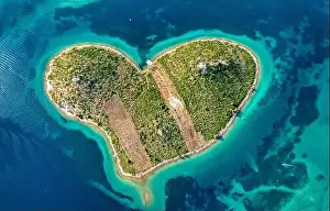 Heart Shape Prints: Aerial view of the heart shaped Galesnjak island on the adriatic coast