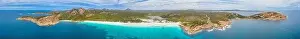 Esperance Prints: Aerial view of Hellfire bay near Esperance viewed during a cloudy day, Australia