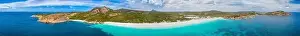 Esperance Prints: Aerial view of Hellfire bay near Esperance viewed during a cloudy day, Australia