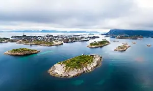 Henningsvaer Prints: Aerial view of Henningsvaer fishing village on Lofoten islands in Norway
