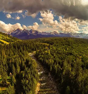 Tatra Prints: Aerial view of high tatra mountains and Bialka river