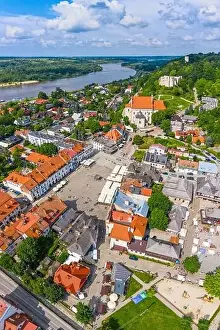 Wisla Prints: Aerial view of historic town Kazimierz Dolny nad Wisla in Poland