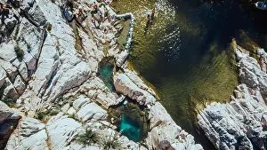 Fresh Water Prints: Aerial view on hot springs at the Deep Creek hot springs, Southern California, USA