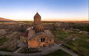 Armenian Prints: Aerial view of Hovhannavank monastery and Ohanavan village