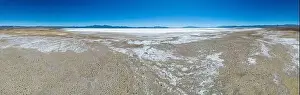 Aerial view of the huge salt flats Salinas Grandes de Jujuy in northern Argentina while traveling South America