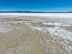 Aerial view of the huge salt flats Salinas Grandes de Jujuy in northern Argentina while traveling South America