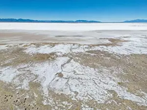 Aerial view of the huge salt flats Salinas Grandes de Jujuy in northern Argentina while traveling South America