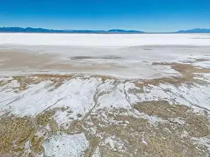 Aerial view of the huge salt flats Salinas Grandes de Jujuy in northern Argentina while traveling South America