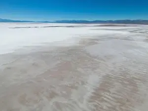 Crystallization Prints: Aerial view of the huge salt flats Salinas Grandes de Jujuy in northern Argentina while traveling South America